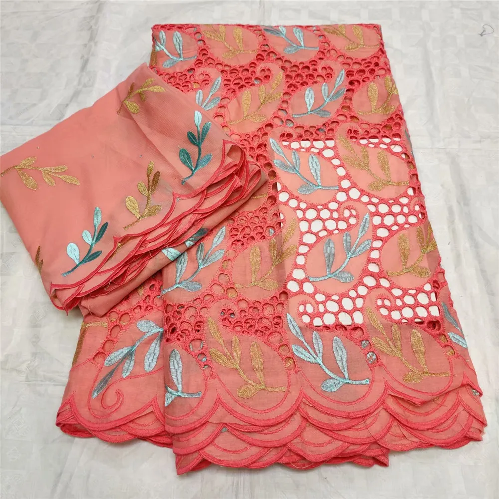 

zhenguiru New Pure Cotton African Lace Fabric 7Yards Nigerian Punched Lace Fabric For Wedding Swiss Voile Lace Switzerland