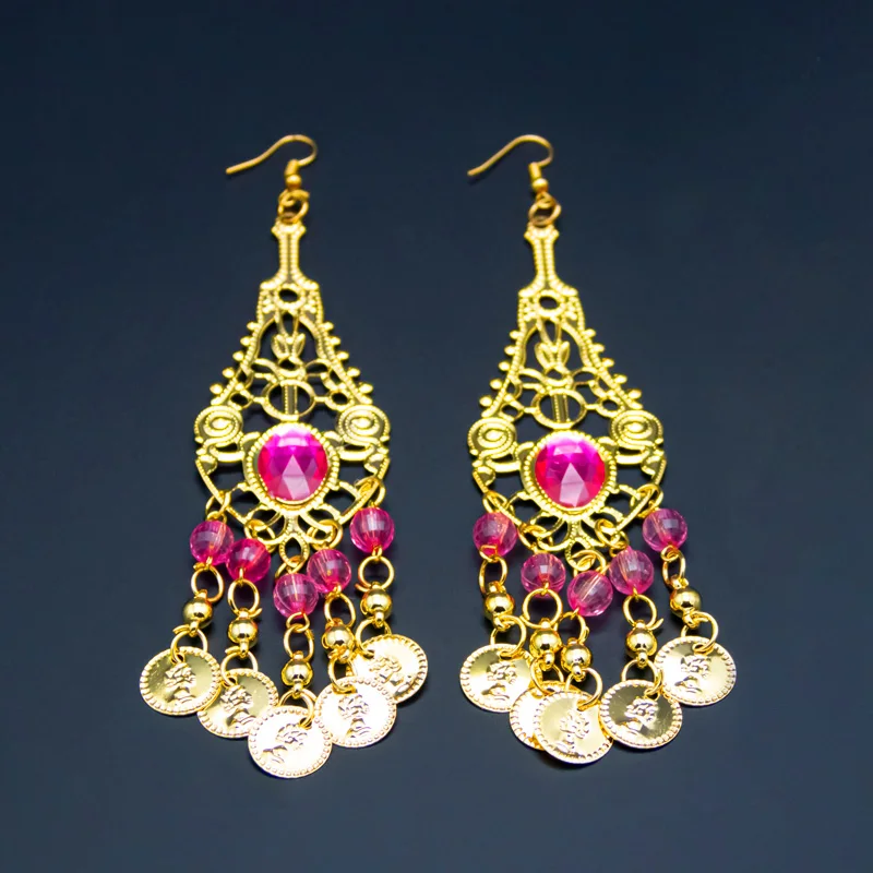 Rose-Earrings Индийские аксессуары для танца живота, стразы, ожерелье, серьги, головной убор, женский набор для танца живота, аксессуары для танцев - Цвет: Rose-Earrings