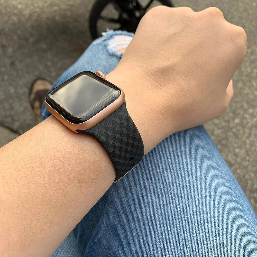 Силиконовый ремешок для Apple watch 5, ремешок для Apple watch 5, 4, 3, 2, 44 мм, 40 мм, iwatch, ремешок 38 мм, 42 мм, 3D текстура, спортивный ремешок для часов, браслет