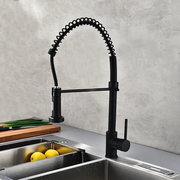 

Black Ancient Single Spring Bibcock Complete Copper Single Bore Pulling Spring Faucet Cold Heat Rotatable Kitchen Faucet