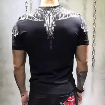 

Freeship mens rhinestone wing short sleeve black fashion T shirt/party/stage/bling style