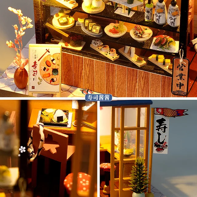 CUTEBEE DIY Dollhouse Kit Wooden Doll Houses Miniature Dollhouse Furniture Kit With LED Toys For Children Christmas Gift 3