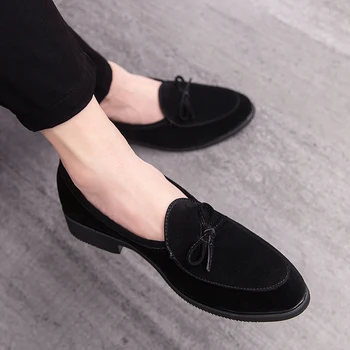 

New Bowknot Suede Loafers Men Wedding Dress Shoes Slip On Party Leather Casual Shoes Men Oxford Shoes For Men Plus Size 38-47