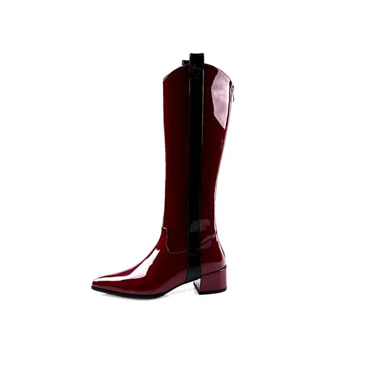 Buono Scarpe/женские высокие сапоги из лакированной кожи; брендовая Дизайнерская обувь на массивном каблуке; Разноцветные сапоги с острым носком; женская обувь; Большой размер 42