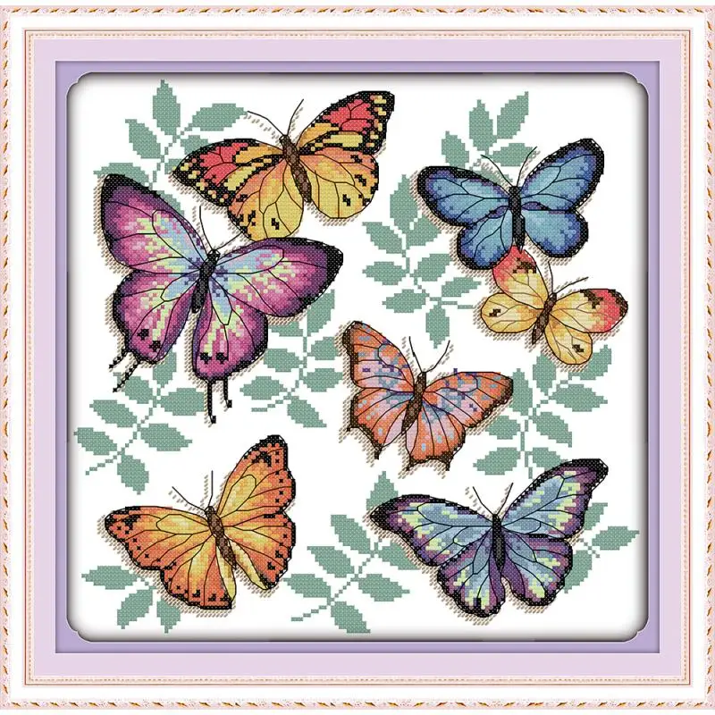 Joy Sunday Colorful Butterflies Counted Cross Stitch Fabric 14CT Printed Canvas Cross-stitch DMC Kits Home Decor | Дом и сад