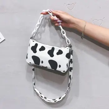 

Female Ins Girly Style Cute Cow Pattern Black and White Contrast Color Oxford Cloth Armpit Crossbody Shoulder Bag Ladies Handbag