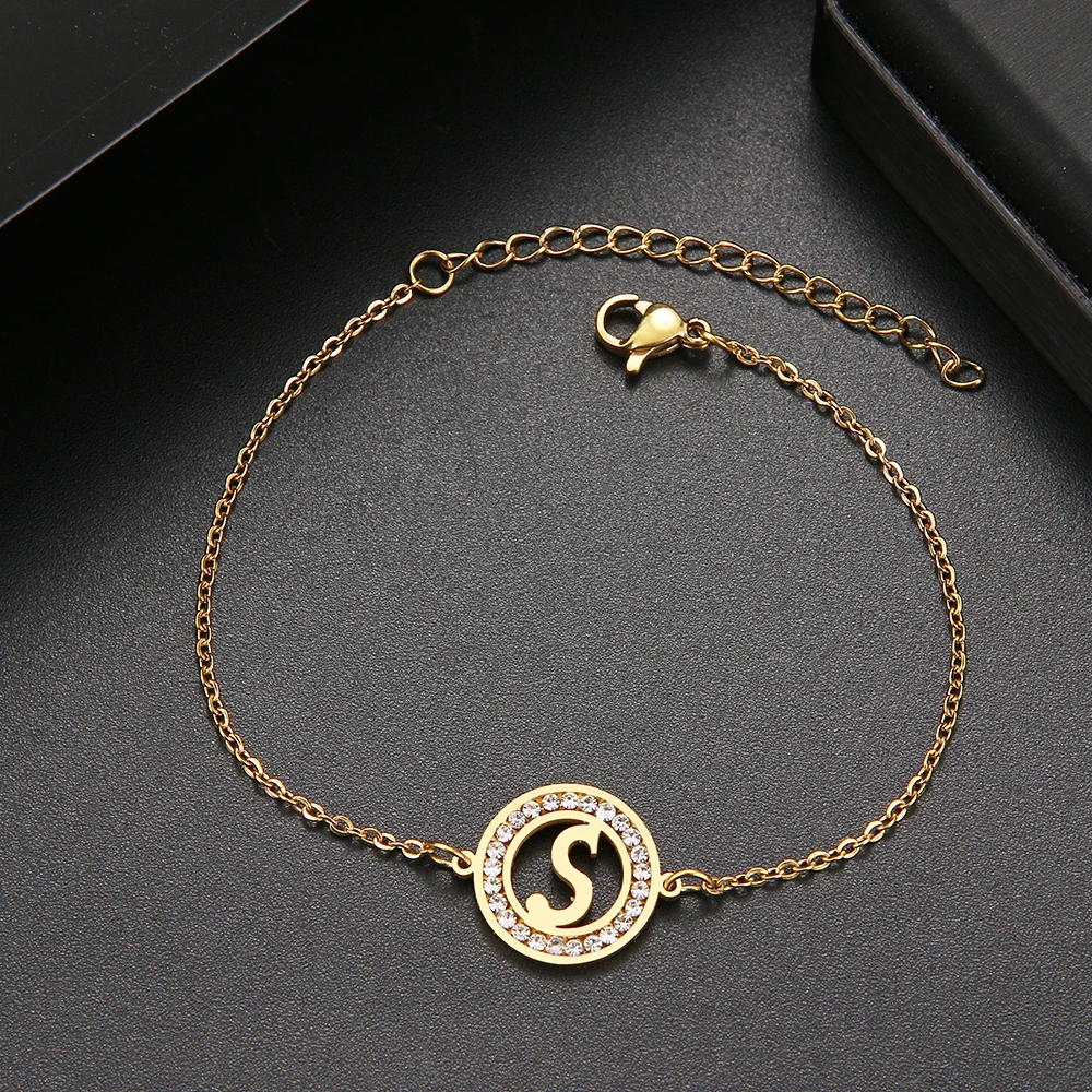 Stainless Steel Bracelets 316L With Letter A-Z Charms For Women CACANA