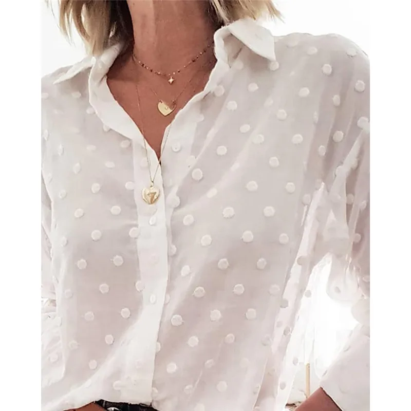 Fashion Womens Tops and Blouses Elegant Long Sleeve White OL Shirt Ladies Polka Dot chemise femme blusa feminina Streetwear