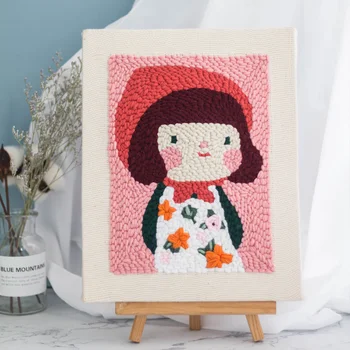 

Cartoon Girl DIY Magic Punch Needle Embroidery Kit with Wooden Frame Pattern Printed Needlework Sewing Handmade Craft Home Decor
