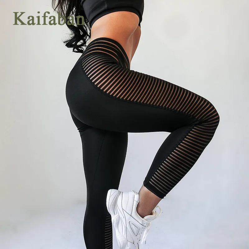 

Women Striped Mesh Patchwork Yoga Pants Leggings Fitness Tight Peach Butt Push Up Gym Clothing Track Running Workout Sports Wear