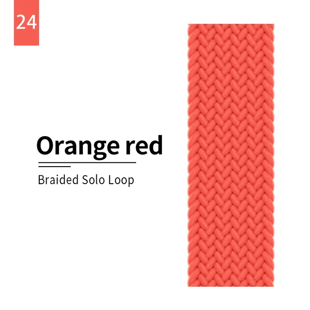 Braided Solo Loop strap for Apple watch band 44mm 40mm Elastic Wristband Bracelet on iwatch Se Series 7 6543 42mm 38mm 41mm 45mm 24 Bright orange