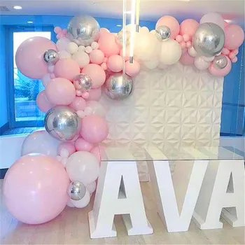 

1set 4D Silver Balloon Arch Garland Kit Macaroon Pink White Latex Balloons for Birthday Wedding Baby Shower Bridal Shower Party