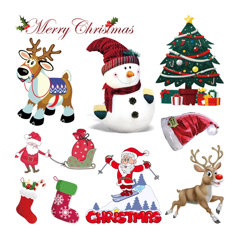 New Kids Christmas Sticker Set Iron On Patches Applique For Clothing Heat Transfer Patches A-level Christmas Sock Patches