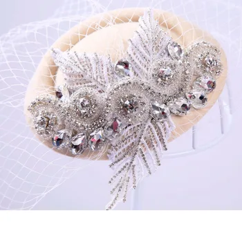 

Mingli Tengda Noble Bride Hats Gauze Headwear Banquet Horse Church Headwear Decorate Wedding Accessories Hat Beaded Birdcage