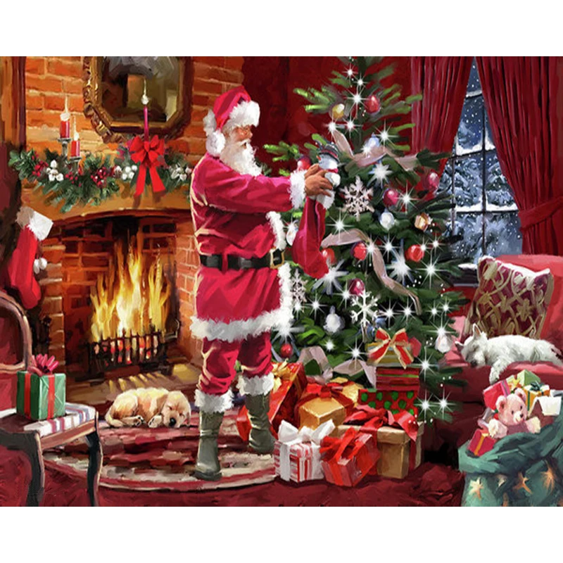 

DIY Painting By Numbers Santa Claus Kit Oil Picture By Numbers Christmas Wall Art Painting on Canvas Home Decoration Gift