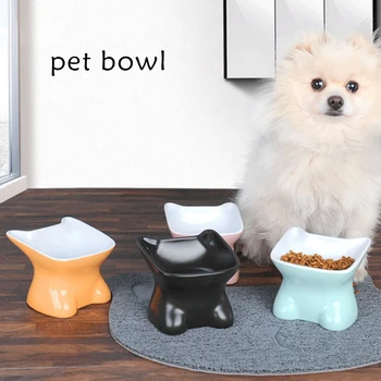 

Pet Ceramic Bowl Oblique Cat Bowl Protect Cervical Spine Cartoon Feeder For Small Dog Cat Feeding Drink Water Pet Supplies