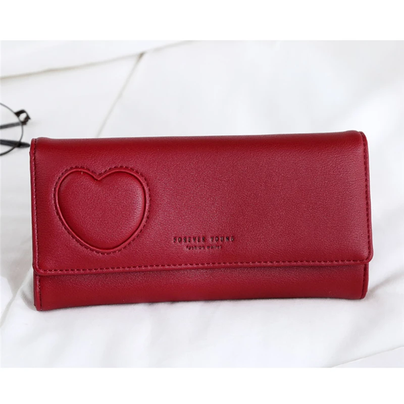 

Fashion Newest Women Heart Clasp Hasp Long Wallet Three Fold Lady Purse Change Clutch Money Clips Female Carteira Bag