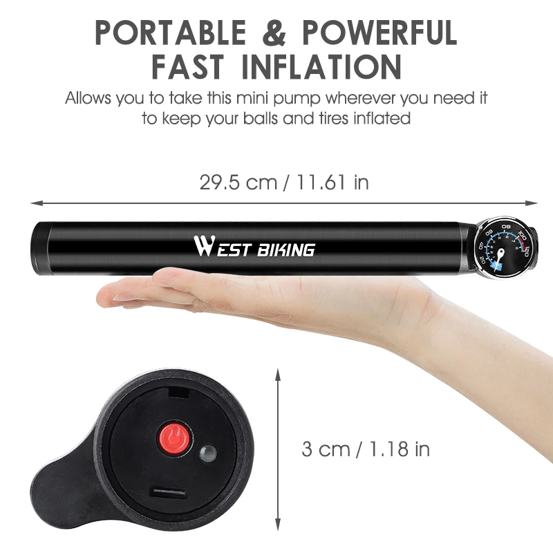 Mini Pompe Électrique Rechargeable Pour Vélo, 120PI, Gonfleur de