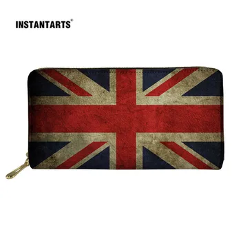 

INSTANTARTS UK Flag Pattern Long Women Men Wallets Print Leather Handbag Functional Luxury Wallets for Shopper Waterproof Purse