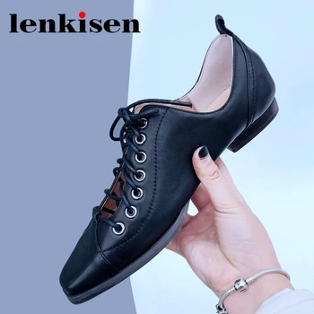 

Lenkisen large size 2020 autumn new genuine leather small square toe low heel cross-tied young lady streetwear leisure pumps L21