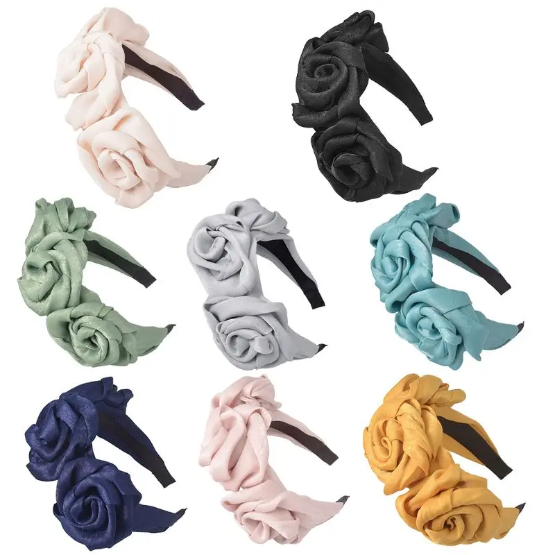 

Womens Imitation Silk Rose Flower Headband Romantic Candy Color Party Hair Hoop