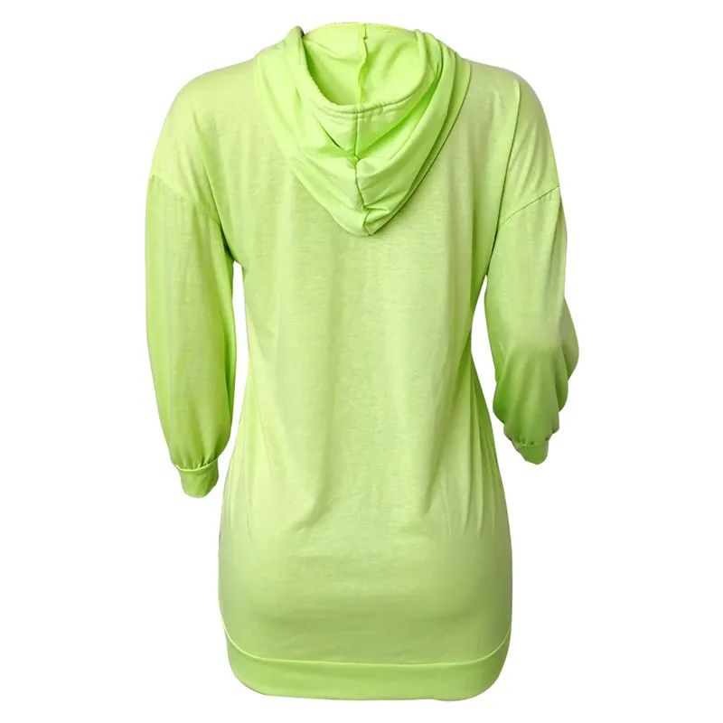 ANJAMANOR неоновый зеленый пуловер толстовка с капюшоном уличная женская одежда осень зима Большие размеры платье с капюшоном D40AC59