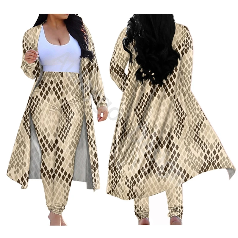 

Snake Skin Pattern Roupas Plus Size Feminina Conjuntos Long Cardigan And Pants Set 2021 New Custom 2 Piece Sets Womens Outfits