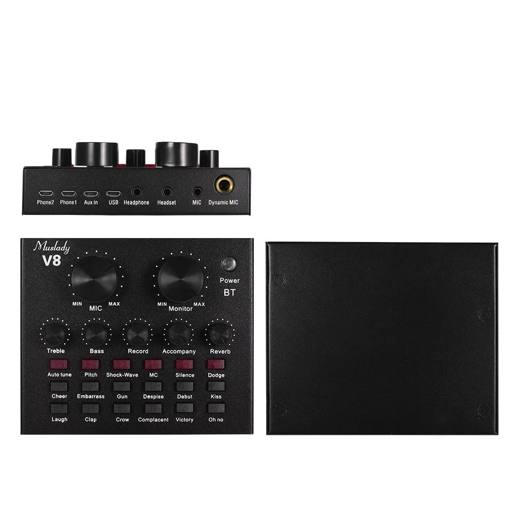 

Muslady V8 External Audio Mixing Sound Card USB Audio Interface BT with Multiple Sound Effects Musical Instrument Parts