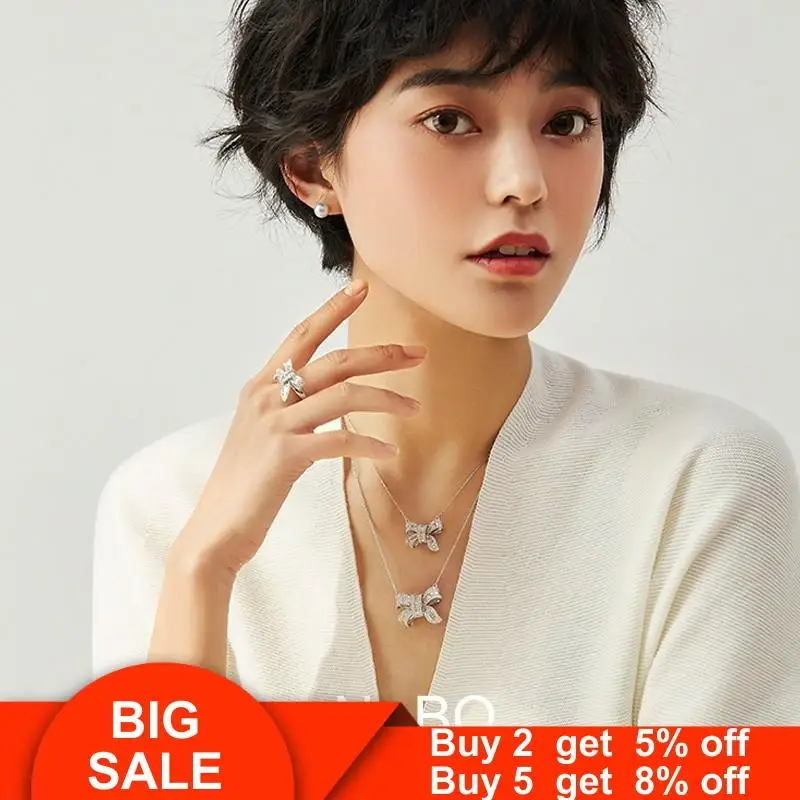 Бантом кольцо Ожерелье Ювелирные наборы 925 стерлингового серебра AAAAA Cz