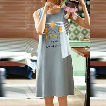 

Sexy Sleepwear For Women Cute Printed Sleeveless Vest Nightdress Negligee Summer Nightgown Casual Nightie Sleepshirts Home Dress