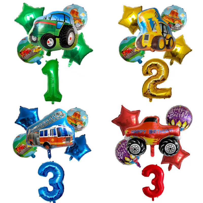 6 шт./лот новая тележка алюминиевый воздушный шар трактор бульдозер пожарная