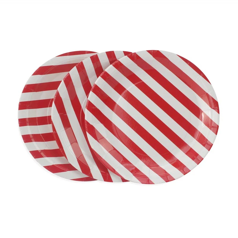 striped plates 72pcs Ipalmay Красные Полосатые вечерние одноразовые бумажные салфетки для стаканчиков, бумажные соломинки для свадьбы, дня рождения - Цвет: striped plates 72pcs