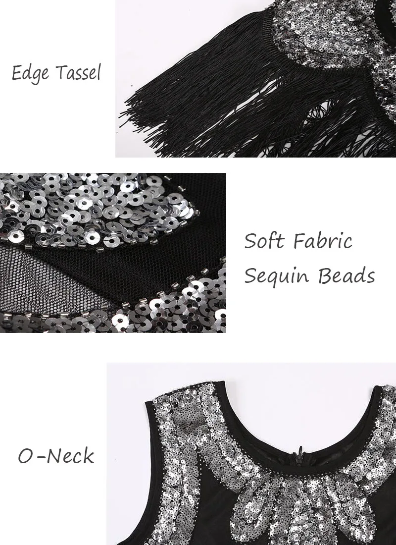Винтажное платье миди Vestido, женское платье 1920 s, блестки, бисер, платье с кисточками, вечерние платья с оборками, черное платье для латинских танцев