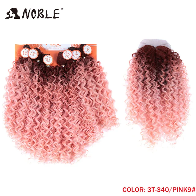 Noble Synthetic Hair Weave 16-20 inch 7Pieces/lot Afro Kinky Curly Hair Bundles With Closure African lace For Women hair Extensi 3T-340-PINK9