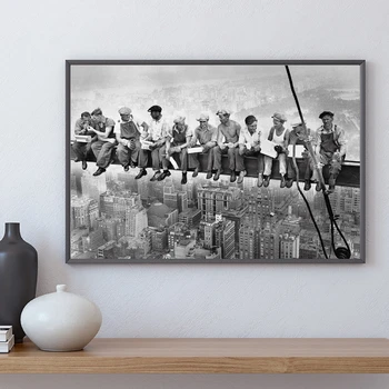 

Lunch Atop A Skyscraper Canvas Painting Black White Wall Art Picture Modern Home Decor City Landscape Wall Picture Prints Poster