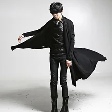 Винтажная мужская куртка с капюшоном длинный кардиган пальто Готический косплей костюм на Хэллоуин