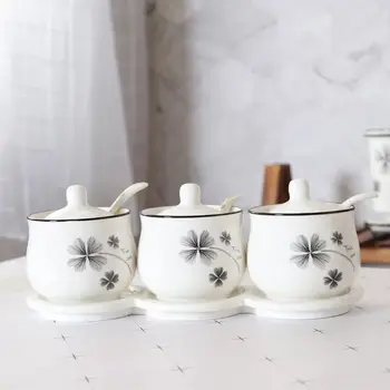 

Creative Seasoning Pot Ceramic Seasoning Pot Three-piece Set Seasoning Box Bottle Salt Shaker Combination Household Spice Rack