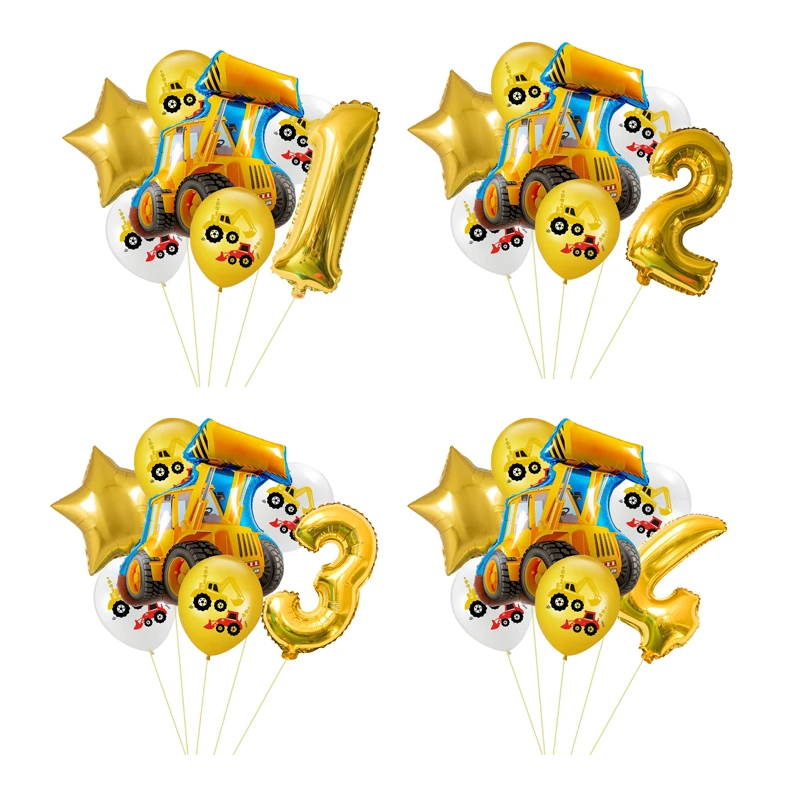 Tasa de descuento 7 unids/set excavadora Digital globos construcción serie hoja número globo regalos de los niños fiesta de cumpleaños DIY decoración de bolas 531y0Awo81V