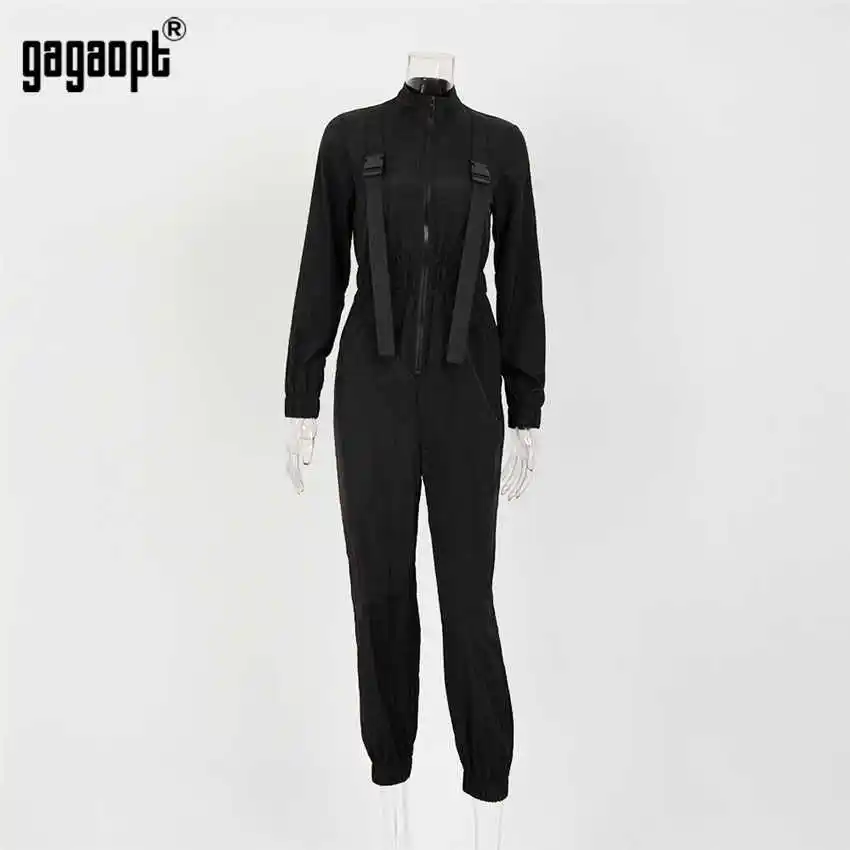 Gagaopt, высокая мода, Осенние Комбинезоны, женский комбинезон, сексуальный, винтажный, Повседневный, хаки, длинный рукав, комбинезон, Комбинезоны - Цвет: Черный