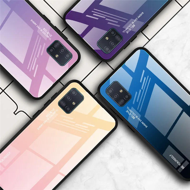 New Case For Samsung Galaxy A51 A515 Gradient Glass Phone Case Soft TPU Silicone Frame Hard PC Back Cover Case For Samsung A51 (14)