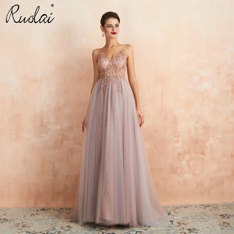 

Luxury A-Line Evening Dresses Long 2019 Spaghetti Strap Split Front Formal Party Gown Prom Dress Evening Gowns robe de soiree