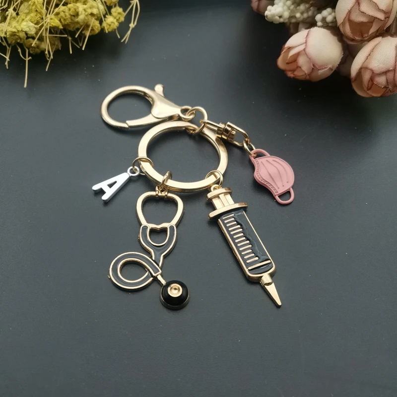 Key Rings Key Chains A-Z Letters New Design Keychain Doctor Medical Tool Stethoscope Syringe Face Mask Nurse Medical Gift Keychain Souvenir