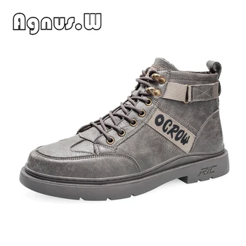 

Agnus.W Winter Warm Men Boots Genuine Leather Fur Plus Men Snow Boots Handmade Waterproof Working Ankle Boots High Top Men Shoes