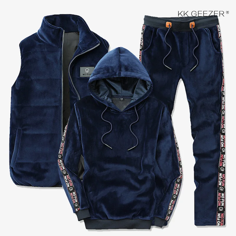 Мужская толстовка, спортивный костюм, мужские зимние жилеты, высокое качество, пальто из плотной ткани, модный спортивный костюм(толстовка+ штаны+ жилет - Цвет: 2681ABC blue