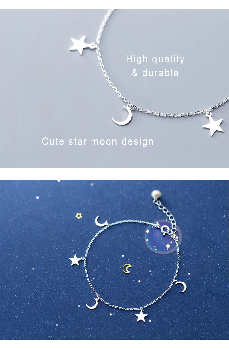 Silver 925 jewelryPearl Ankle Bracelets For Women Moon Star Charm Link Chain Anklets Foot jewelry Luxury Pearls Cute Anklets