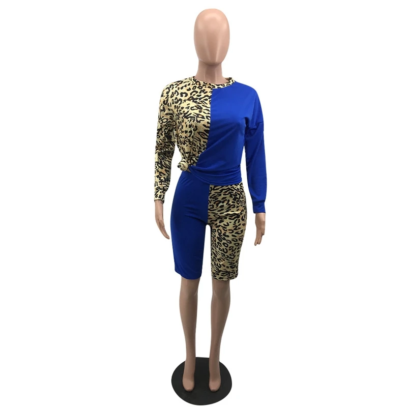 HAOYUAN Leopard Plus Size Two Piece Set Sweat Suits Women Fall Clothes Top and Shorts 2 Piece Outfits Matching Sets Tracksuit