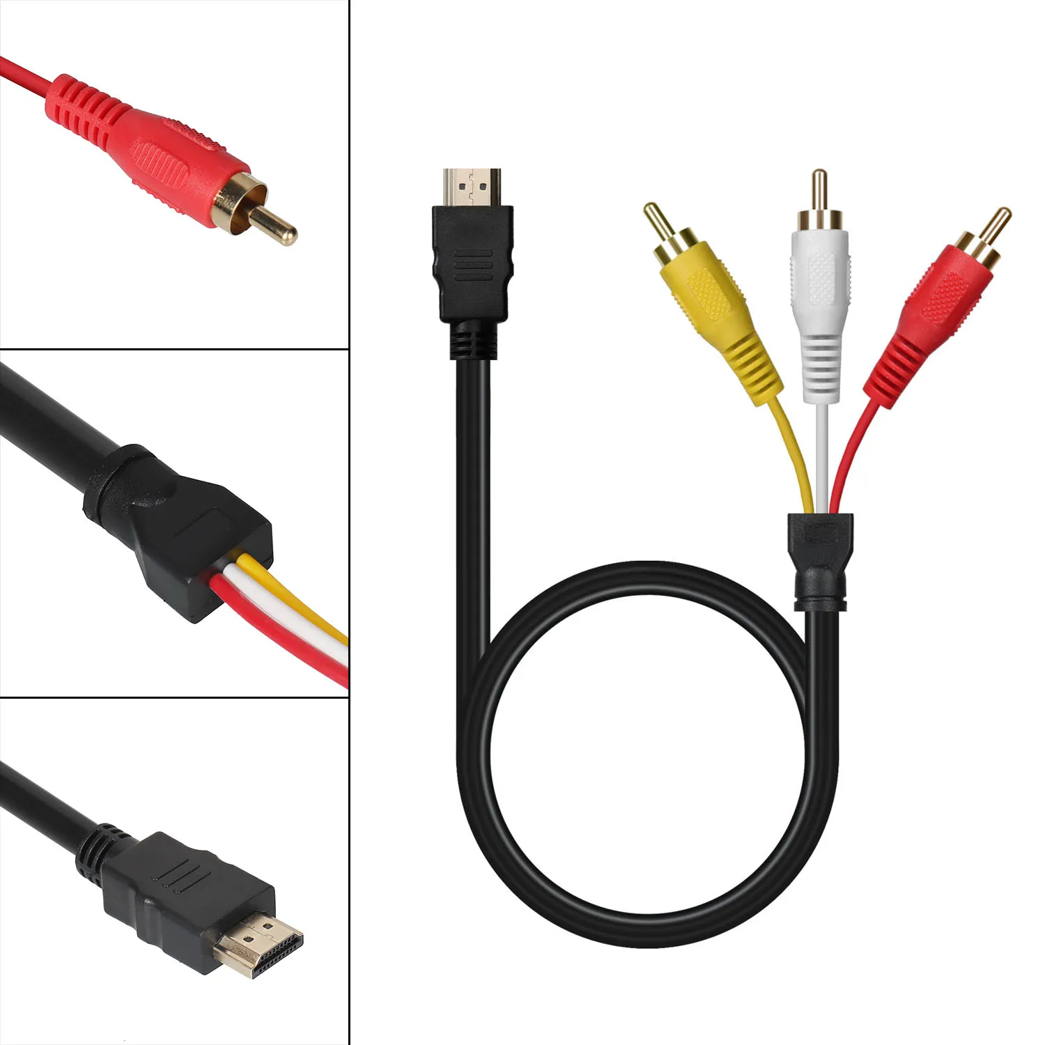 Горячая Распродажа Новый 1,5 м HDMI к 3RCA кабель красный желтый белый кабель Шнур 30AWG для соединение с ПК DVD монитор тв