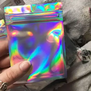 

100pcs 10x15cm Flat Zip Lock Cosmetic Bag for False Eyelashes Storage Bag Holographic Laser Makeup Storage Organizer