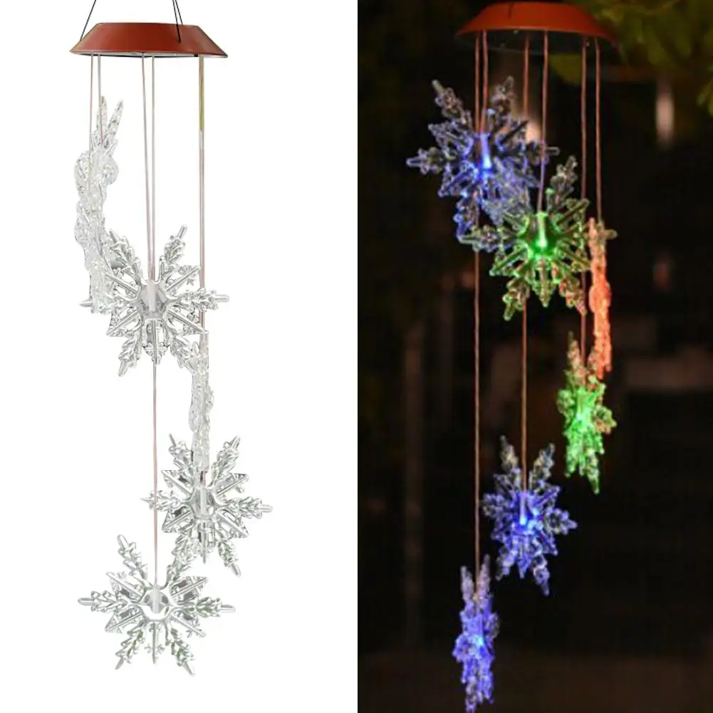 LED Solar Snowflake Pattern Wind Chime Garden Decoration Aeolian Bells