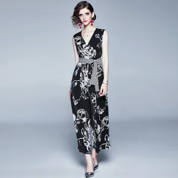 

2019 New European And American Style Sleeveless Printing, Slim Printing, Wide Leg One-piece Pant Quick Sale, Cross-border One-pi